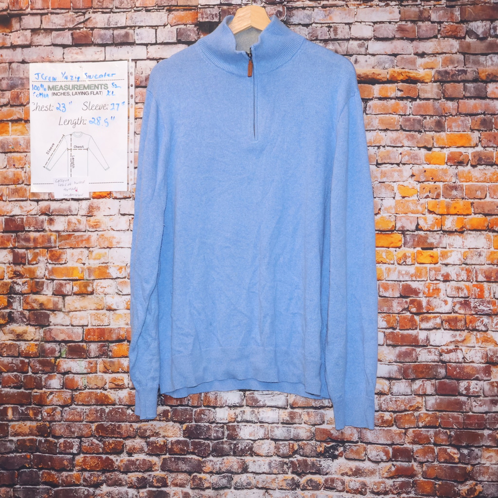 J Crew Men's Pullover 100% Cotton Lt Blue Sz XL 1/4 Zip Long Sleeves-CALLOUT